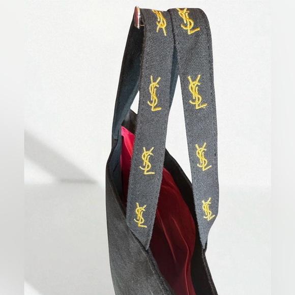 Yves Saint Laurent YSL Tote Bag Black Gold Embroidery Satin Pink Interior - Picture 5 of 12